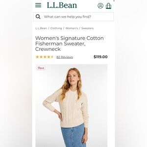 LL Bean Signature | Cotton Fisherman Sweater, Crewneck, size S